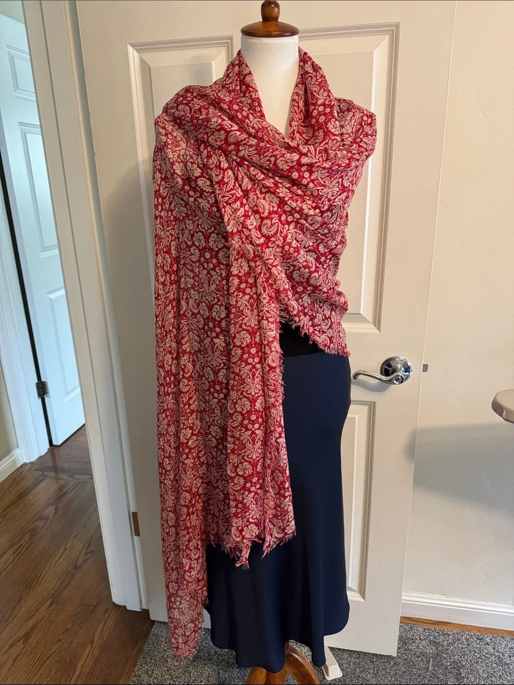 Lightweight Red Printed Scarf Wrap